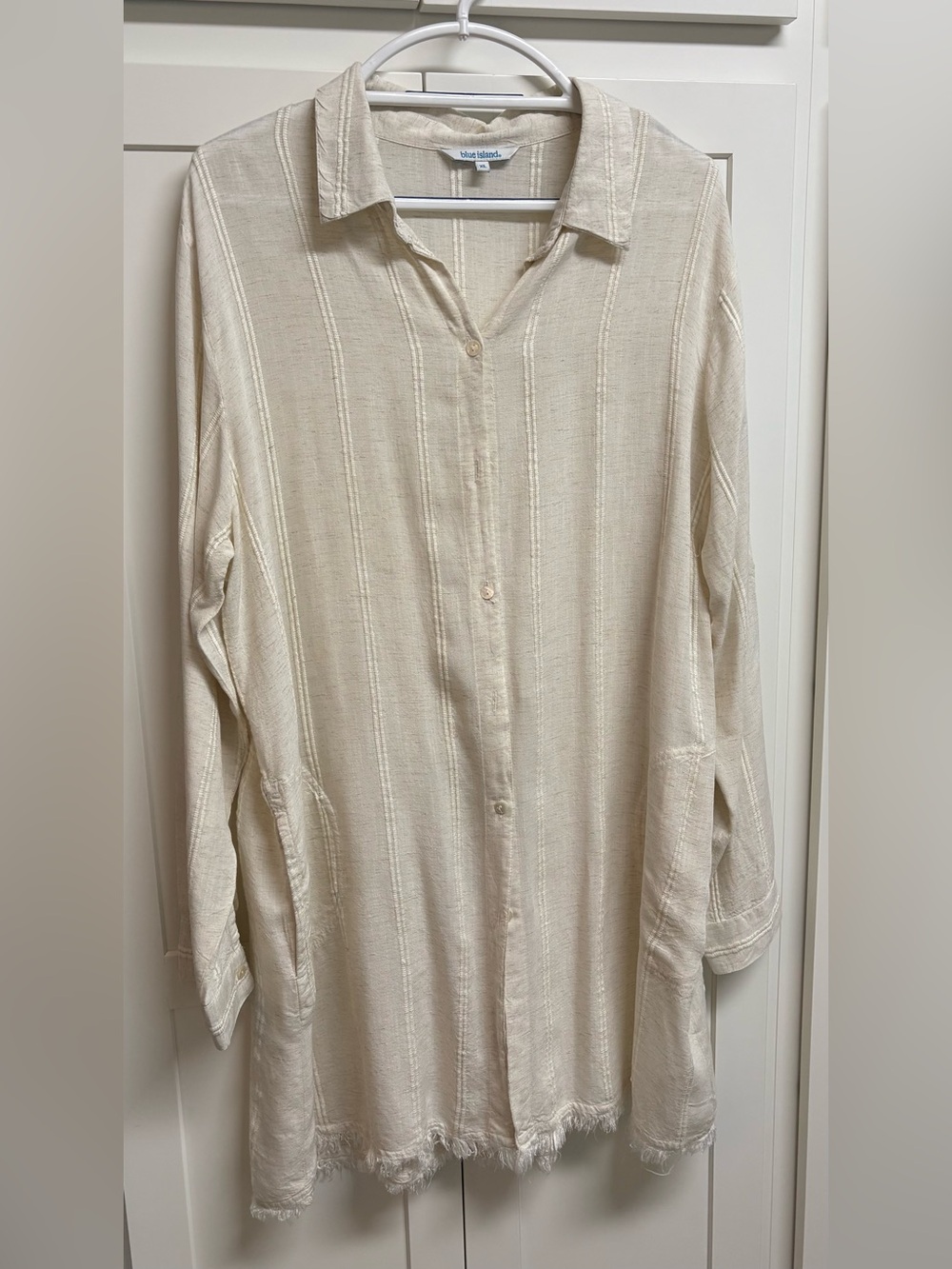 Ladies, Blue Island Cream Button Down Casual Shirt - Relaxed Collared Style
